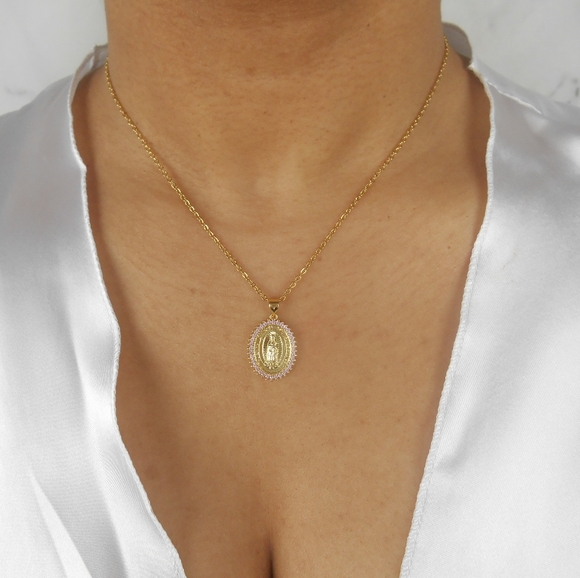 24k Gold Filled Virgin Mary Necklace - Picture 1 of 4